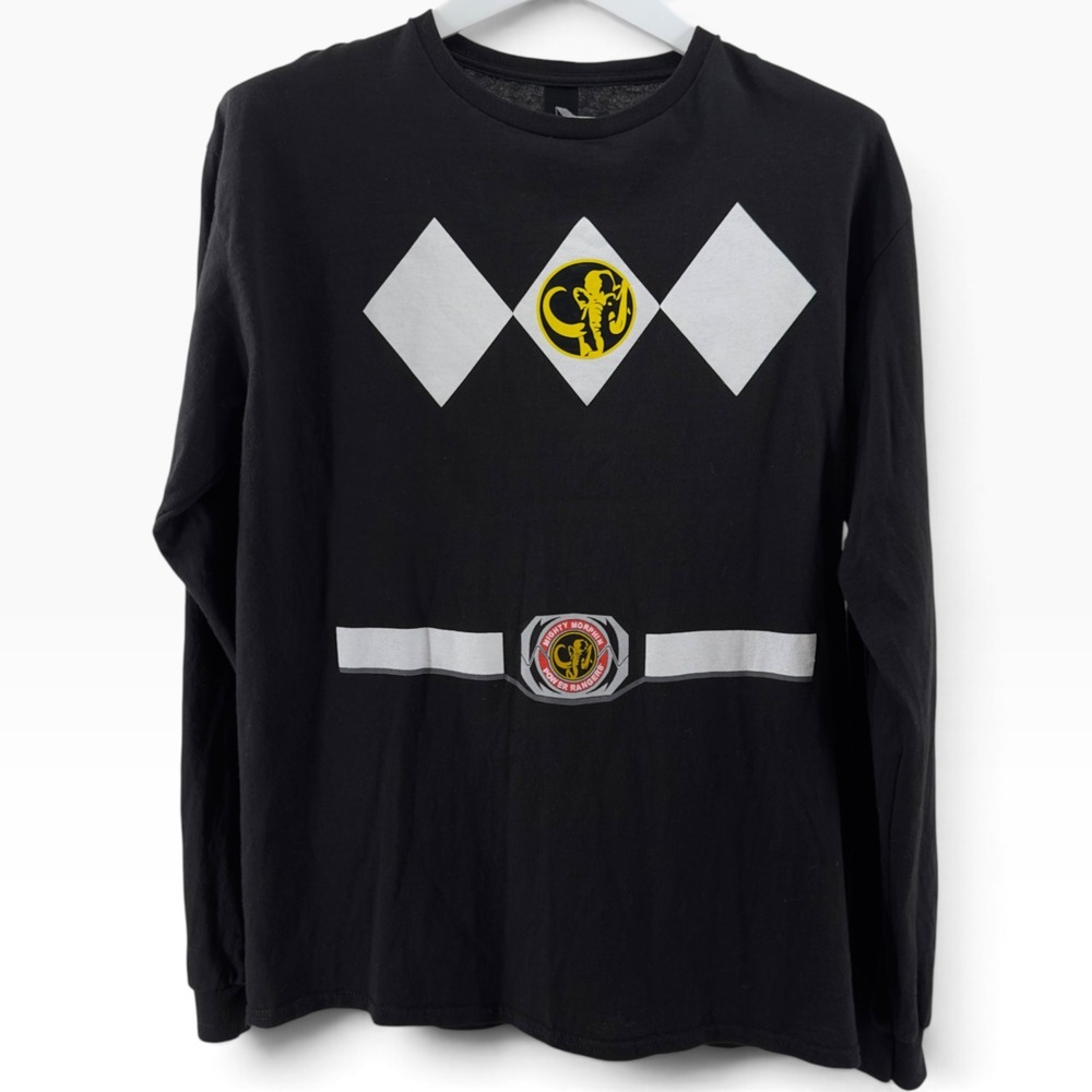 🎃 Mighty Morphin Power Rangers Mens Black Ranger Costume Black Tshirt Sz L